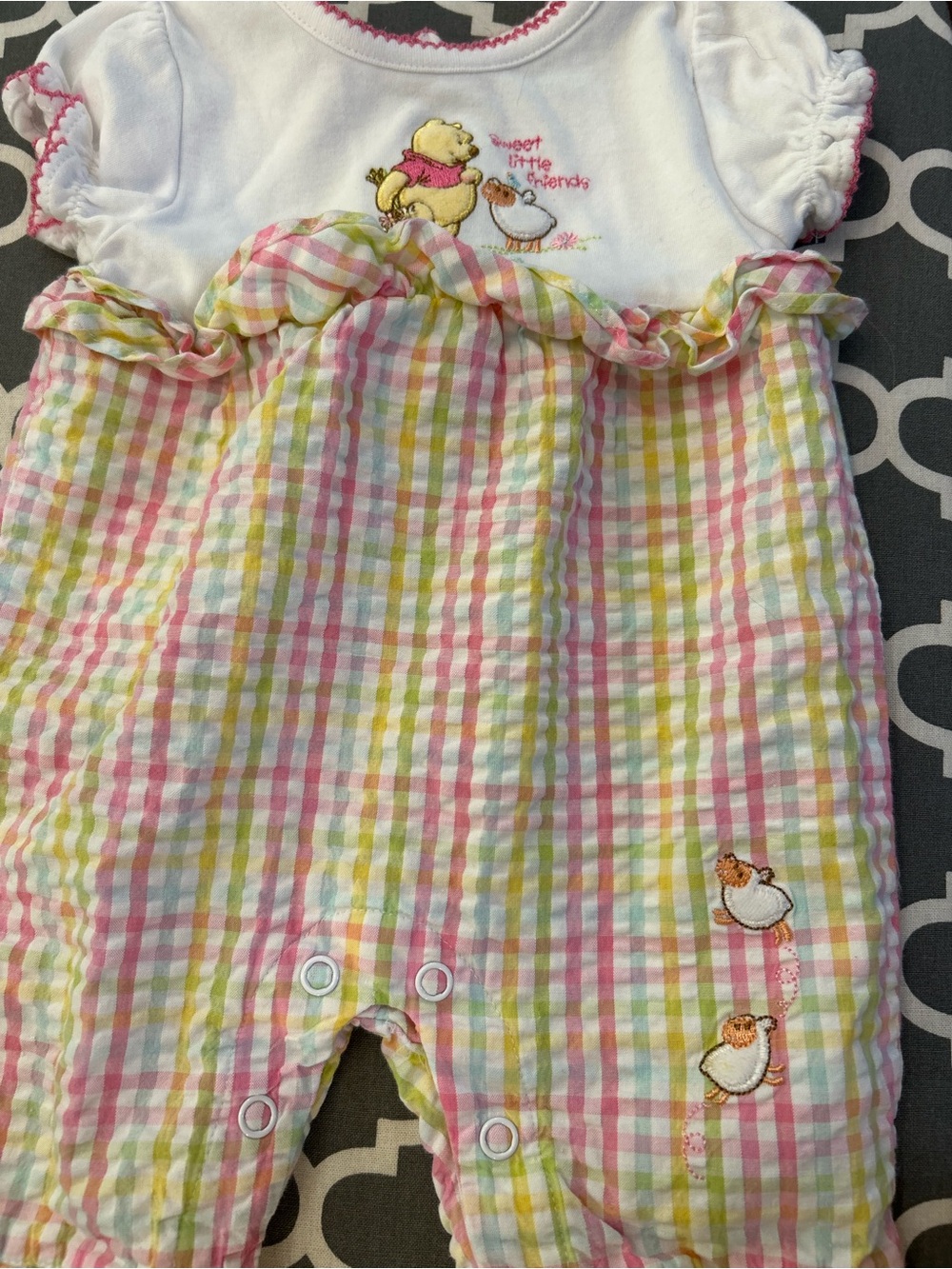 Disney Pastel Gingham Winnie the Pooh Romper - Pink Yellow Green